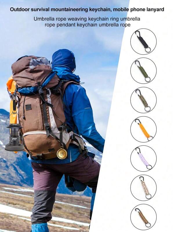 Outdoor Survival Mountaineering Key Chain, Umbrella Rope, Woven Key Chain Ring, Umbrella Rope Hanger, Key Chain Ring, Umbrella Rope, Mountaineering Mobile Phone Anti-Drop, Mobile Phone Hanging Rope, Hanging Buckle Rope, Outdoor Rock Climbing Mobile Phone Anti-Loss Rope