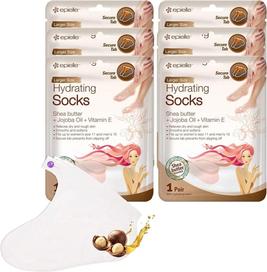 Epielle Hydrating Foot Masks, 6 Pairs Moisturizing Socks Dry, Cracked Feet, Restores And Softens Skin With Jojoba Oil And Shea Butter, Korean Skincare, Foot Spa Gifts Women - Hydrating Gloves - View 1