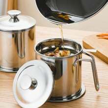 1pc Stainless Steel Oil Filter Pot Household Oil Strainer Pot With Filter Net Oil Container