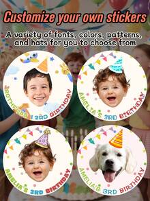 16-300 张定制儿童生日贴纸、定制个性化头像贴纸、生日帽照片贴纸、带有照片和文字的个性化贴纸、生日派对装饰贴纸、自粘圆形防水贴纸标签、儿童贴纸、时尚、可爱、色彩鲜艳的定制、个性化、独特且适合送给朋友、儿子、女儿、学童、儿童学校、家庭、办公室、学校用品、返校的理想礼物 - 彩色 - 查看 2
