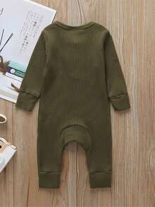 Mono unisex para recién nacidos, niño y niña, con botones, liso, de manga larga, de una pieza - Azul marino - Ver 2