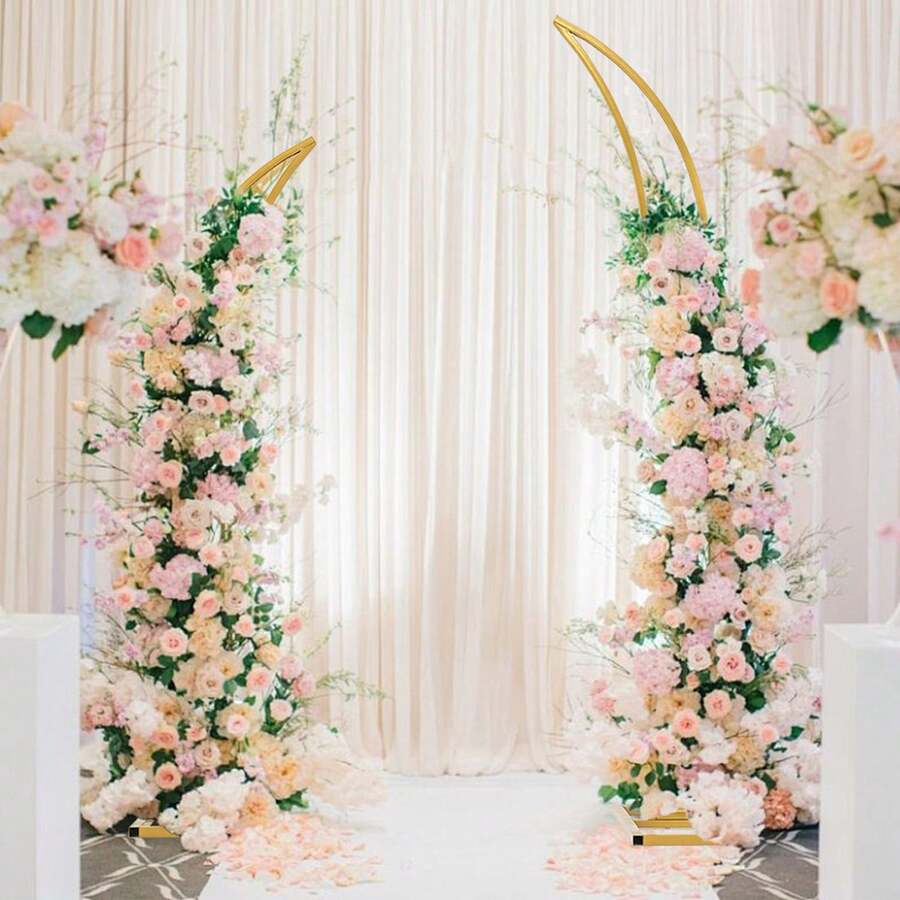 2Pcs Gold Wedding Arch Backdrop Stand,Metal Half Moon Wedding Arch Backdrop Stand For Wedding Ceremony, Engagement Party,Bride Shower,Halloween Decoration (5.9ft,6.9ft) - Vàng - Xem 1