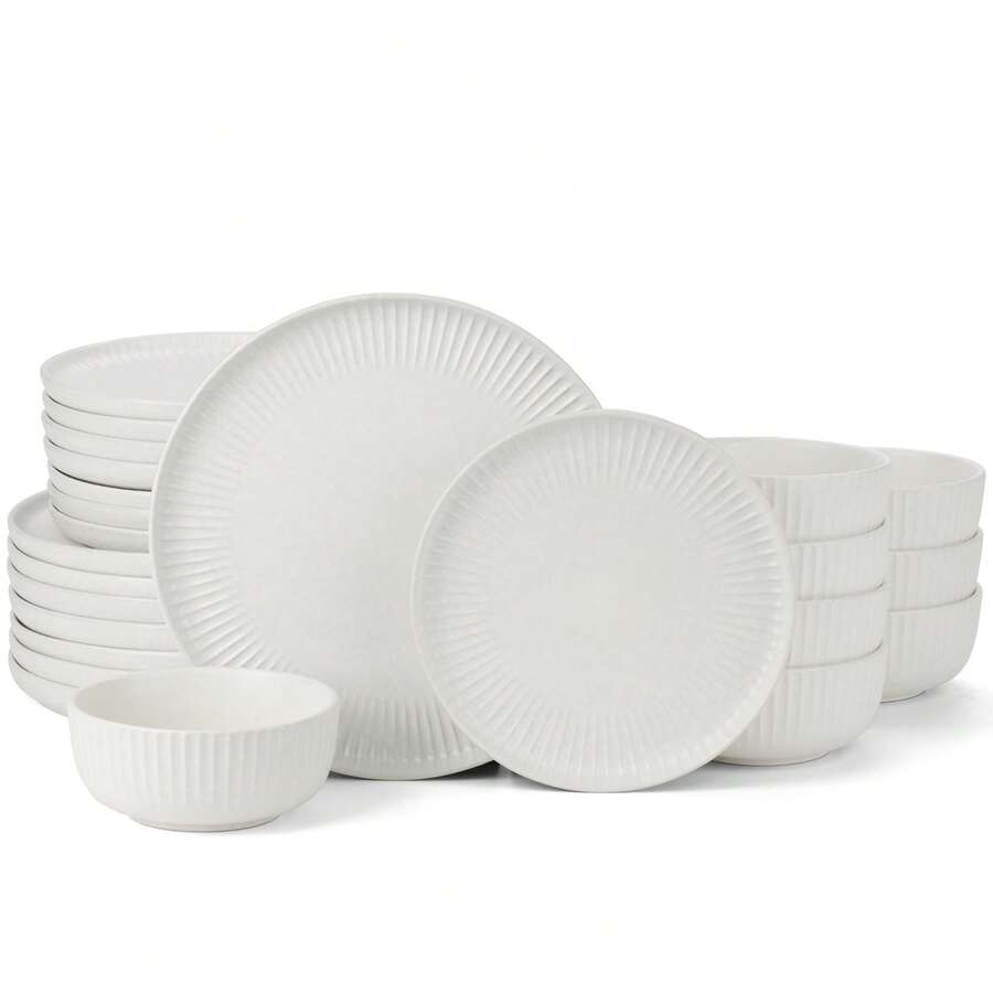 Juegos de cuencos y platos Starlight, vajilla de 18 piezas para 6 personas - Blanco mate - Ver 1