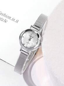 1 peça, relógio de quartzo feminino pequeno, personalizado, criativo e versátil, com mostrador redondo simples, pulseira de liga, relógio para amantes de irmãs, adequado para uso diário e presentes de Natal
