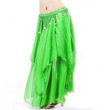 女士舞蹈裙肚皮舞长裙摆层叠裙派对节日服装带硬币开衩裙肚皮舞表演比赛服装