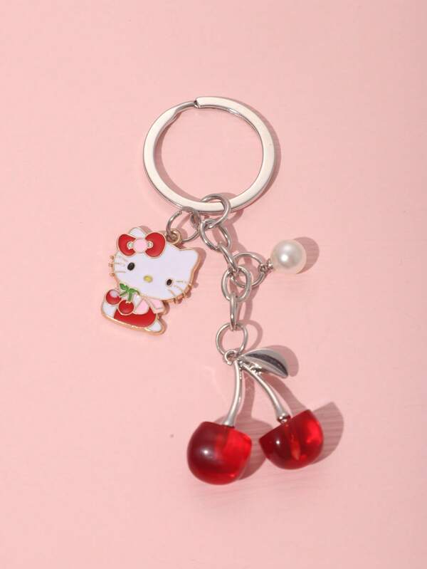 Sanrio 1pc Unisex Sanrio Hello Kitty Key Chain Set, Cherry, Strawberry, Pearl Design Cute Pendant Keychains, Fashionable Lightweight Luxury Boho Gift For Mother's Day, Teacher, Graduation, Car Accessories, Valentine's Day