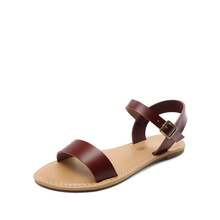 Sandalias planas de verano flexibles de mujer con una correa en el tobillo y puntera abierta - Marrón - Ver 2