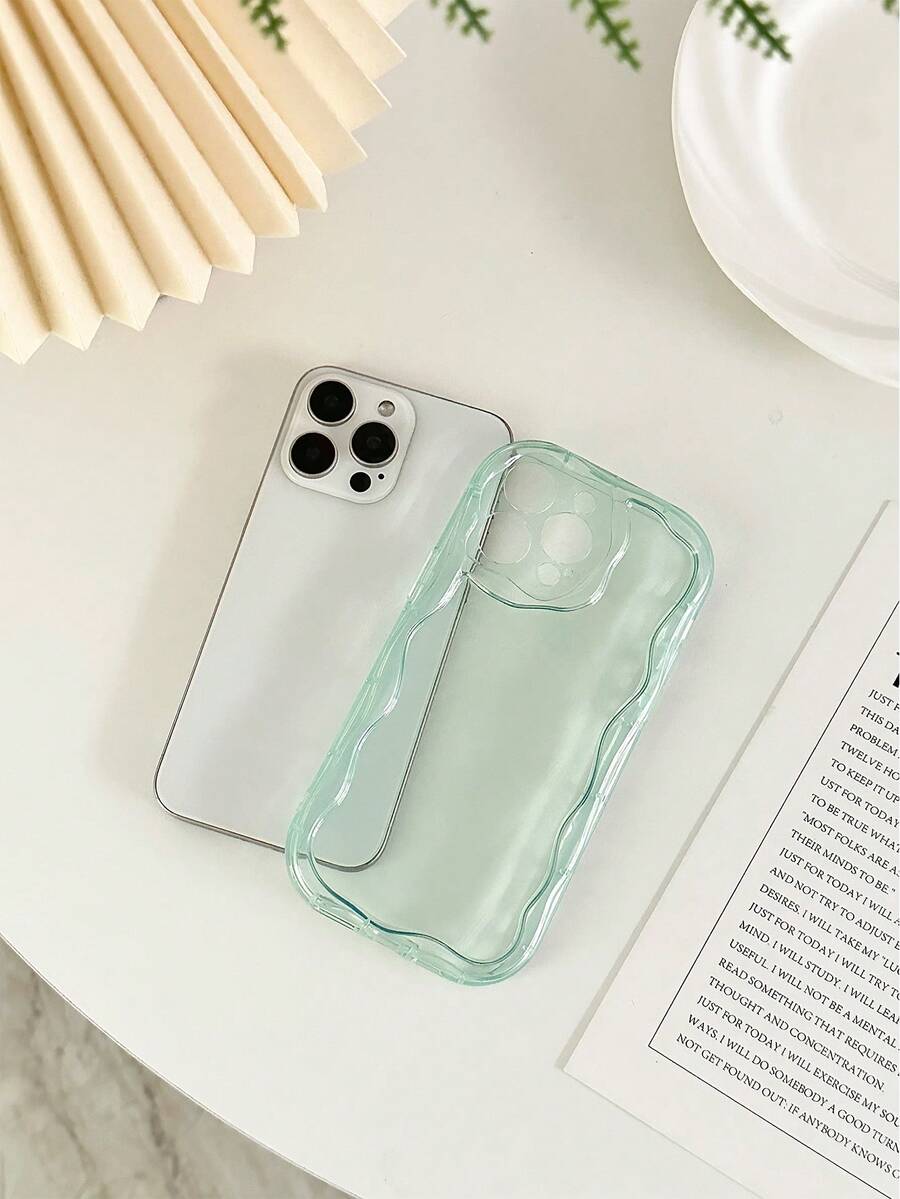 防震云纹设计浅绿色半透明奶油色纹理波浪边纯色软壳保护套,兼容 Galaxy S22、Galaxy A13 4G、Galaxy A52、A52s 5G、Galaxy A23、Galaxy A35、Galaxy A25、Galaxy A73,兼容小米Note 11、小米11 Lite,防水防摔防刮,春季礼物 - 薄荷綠 - 查看 1