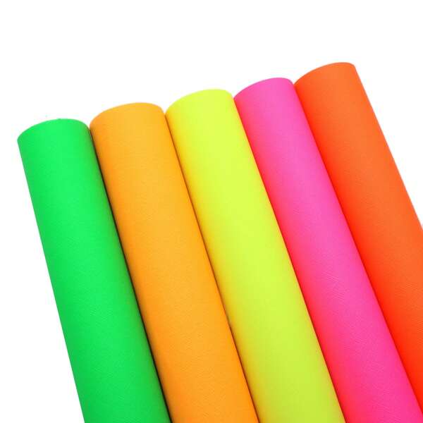 5 Stücke/Set 20 x 33 cm fluoreszierende Farbserie Kunstlederblätter, neonfarben einfarbig, kreuzförmige Textur, synthetisches Ledermaterial für DIY Ohrringe, Schleifen, Handtaschen, Geldbörsen, Bastelprojekte
