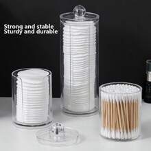 1 Transparent Cleaning Swab Storage Jar With A Lid, Cleaning Swab Box Makeup Pad Dispenser, Cleaning Swab Storage Jar, Cleaning Swab, Dental Floss Pick, Bathroom Tiling Accessories Storage Container Back To School