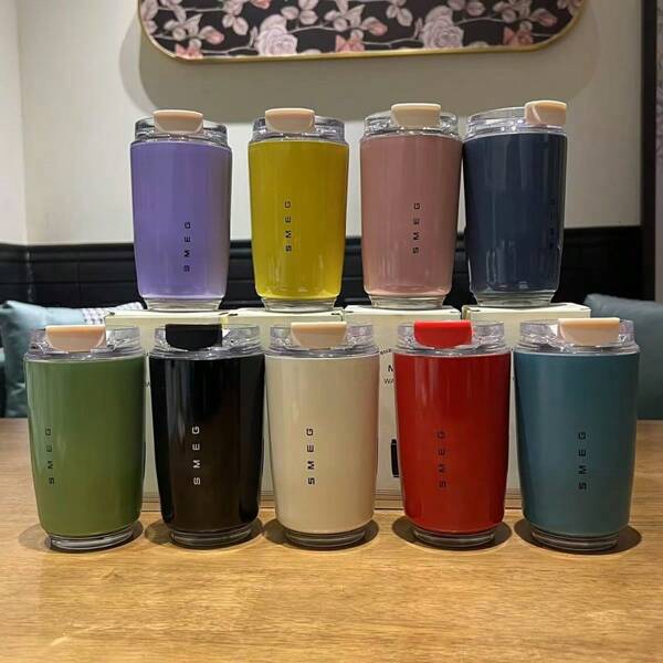 SMEG 320ML Office Beverage Vacuum Cup Travel Portable Drinking Cup Stainless Steel Vacuum Car Leak Proof Handle Coffee Vacuum Cup Thermal Insulation Cooling Cup Back To School