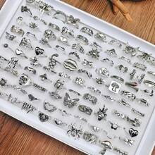 38pcs/Pack Vintage Black Drip Oil Alloy Rings Set, Punk Hip Hop Mixed Style Couples Rings For Party Weddings Everyday Jewelry, Random Delivery In OPP Bag