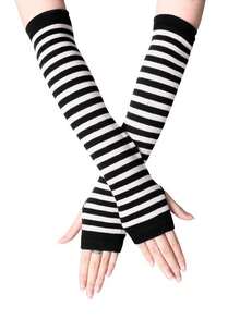 1 Pair Y2K Punk Striped Knit Fingerless Gloves, Elastic UV Protection Mid-Length Gloves, Suitable For Outdoor, Driving, Traveling, Harajuku Style Summer - Multicolor - View 8