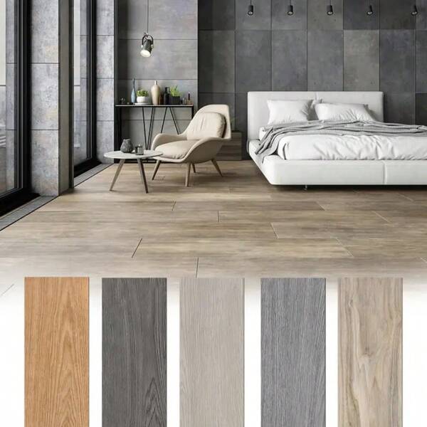 10pcs 15X51cm Classic Wood Grain Peelable And Stick Flooring Tiles, Waterproof And Anti-Slip Vinyl Wood Texture Flooring, Easy Installation, Suitable For Home Decor