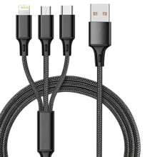 Nylon Braided 3-In-1 USB A To Type-C/Micro USB/Lightning Cable, Multi-Functional Fast Charging Data Sync Cord Compatible With IPhone////IPad Etc. Compatible With IPhone, Android, Camera, MP3 Universal Adapter, Charger
