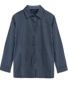 Nueva camisa BF de manga larga con rayas verticales azules veraniegas, estilo universitario, corte holgado, camisa moderna y versátil. - Azul - Ver 4