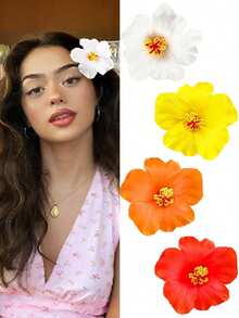 4件套夏威夷花朵发夹，夏季女士发夹，芙蓉花和莲花发夹，人造花发夹，适合假日海滩派对、日常佩戴，波西米亚风发夹，适合女孩婚礼，爪夹，发夹，扁平爪夹，发饰，学习用品