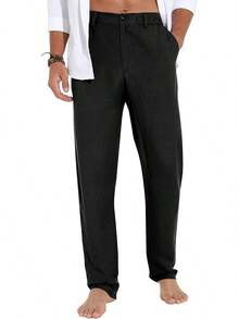 Sailwind Men's Summer Beach Linen Pants Casual Lightweight Elastic Waist Drawstring Loose Pants - Black - View 3