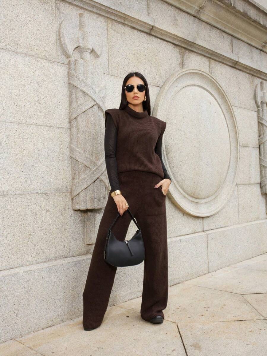 Women Sweater Co-Ords - Rust Brown - View 1