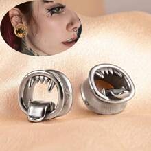 2PCS Hot 316 Stainless Steel Halloween Monster Tongue Ear Tunnels Ear Gauges Tunnels Plugs Stretcher Expander Piercing Body Jewelry Women