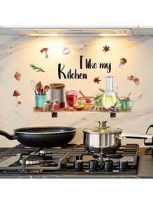 Kitchen Stickers/Decorative Stickers English Kitchen Utensils Ingredients Bee Butterfly Stickers Waterproof And Dustproof Stickers, 1 Piece Pvc Material Removable Wear-Resistant Stickers, Suitable For Kitchen Decoration, Wall Decoration, Restaurant Decoration, Wall Stickers 23.62 * 11.81 Inches, Interesting Birthday Gifts, Graduation Gifts, Make Your Home A New Look