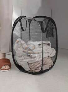 1pc Black And White Foldable Laundry Basket With Handle And Side Pockets, Large Capacity Pop-Up Laundry Basket With Handle - Foldable Mesh Laundry Basket For Storing Dirty Clothes, Please Check The Size Label Before Purchasing 