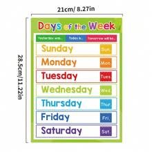 Lachilly Conjunto de 4 pôsteres educativos para crianças em idade pré-escolar aprendendo inglês A4 pôster semana mês hora clima estação crianças jardim de infância desenho animado decoração de parede pôster educacional