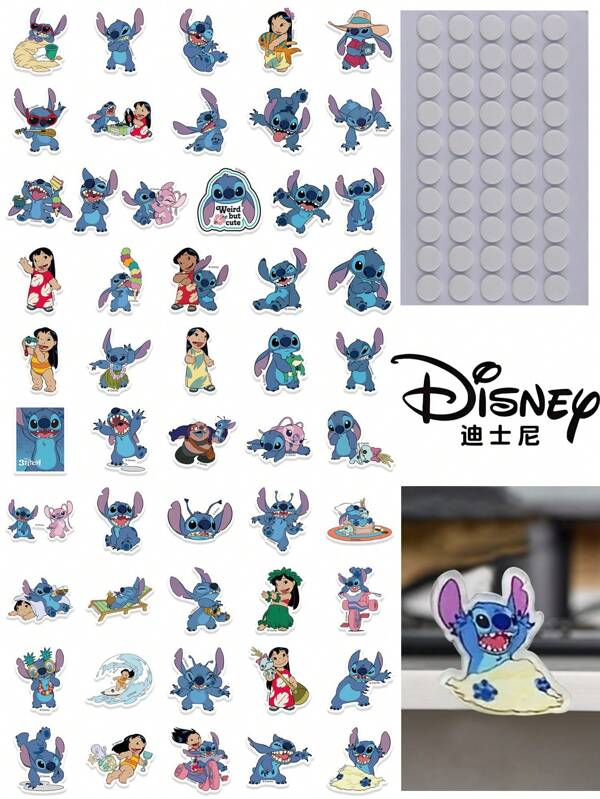 Disney 6Pcs/Set Lilo & Stitch Cartoon Stickers, Acrylic Double-Sided Stickers, DIY Refrigerator Keychain Decorations Accessories,Handcraft Toy And Birthday Gift