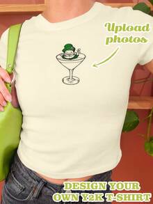 Customized Y2K Shirt, Mother's Day Gift, Gifts For Girlfriend/Wife - Add Your Own Text And Images (Family Photos/Selfies/Pet Photos/Friend Photos) To Design Your Own Personalized Printed T-Shirt, Fitted Tee, Spring/Summer Women's Shirt, Thanksgiving, Christmas Animal Bow Cartoon Fruit Vegetable Pattern Slogan Cat Dog Fabric Cut Short Tee Shirt Summer - Apricot - View 1