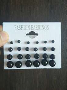 12 paires de boucles d'oreilles fantaisie à perles, couleurs or, argent, blanc, noir