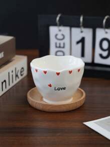 1pc/5pcs Cute Cartoon Heart & Bow Handle Ceramic Mugs, Family Gathering Tableware, Breakfast Milk Cup, Afternoon Tea Coffee Cup, Holiday Souvenir, Birthday Gift Back To School
