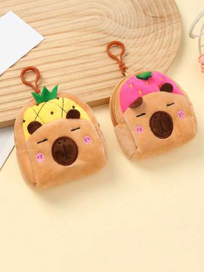 Cartoon Capybara Coin Purse, Plush Storage Bag With Turtle Degu Cute Backpack Pendant
