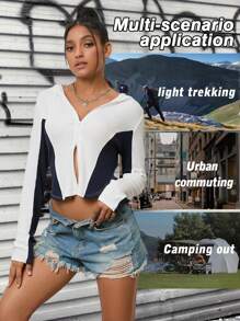 Sudadera con capucha con diseño de doble cremallera para uso urbano y al aire libre para mujeres