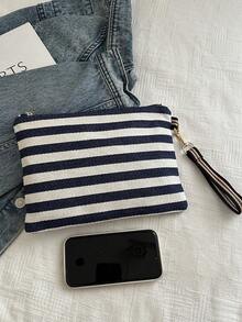 Casual Fashion Versatile Striped Zipper Women Clutch - Blue - View 3