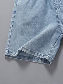 1 pieza Shorts vaqueros de lavado claro de pierna recta casual y vintage para niños preadolescentes