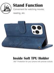 PU皮革基础款防摔手机壳，带信用卡槽，翻盖钱包式手机壳 - 藍色 - 查看 5