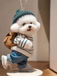 1个创意小狗亚克力双面高清扁平汽车挂饰，可爱泰迪狗钥匙扣包包挂件，汽车老师朋友姐妹礼物创意 - 彩色 - 查看 1