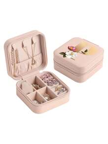 1pc Mini Floral Alphabet Jewelry Storage Box, A-Z Gold Letters, Portable Zipper Travel Jewelry Storage Box, Gift Box For Women, Multi-Function Jewelry Display Stand For Rings, Pendants, Earrings, Necklaces, Etc. - Suitable For Women, Mother, Girlfriend, Valentine's Day Gift Box.