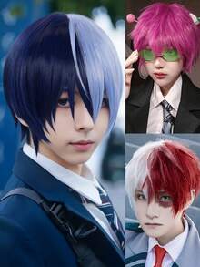 Tóc giả cosplay Anime ngắn thẳng đa năng chịu nhiệt bằng tóc tổng hợp có mái, tóc giả thông dụng cho nam, trang phục dự tiệc, tóc giả tua rua nhiều màu sắc thời trang cổ điển, phù hợp cho các buổi hòa nhạc ngày lễ, câu lạc bộ đêm, lễ kỷ niệm, nhiều màu sắc, phong cách đa dạng, phù hợp với mọi tông màu da, nam và nữ - Một kích cỡ phù hợp với tất cả (Màu sắc: Tóc giả chia ngôi xanh lam hải quân, tóc giả nửa đỏ nửa bạc, tóc giả đỏ hồng, tóc giả hai màu đen và hồng, tóc giả hồng và vàng, tóc giả đen) - Nhiều màu - Xem 2