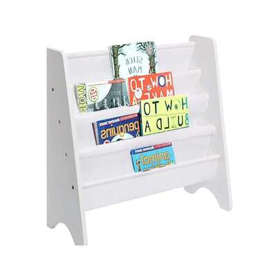 4 Layers Kids Bookshelf Wooden Book Shelf Kids Room Display Rack Kids Bookcas With Soft Canvas Suitable For Kids Room And Nursery White