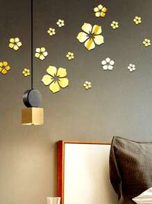Set da 18 pezzi di adesivi da parete decorativi in fiore acrilico rimovibile, decorazione murale fai-da-te in 3D, decorazione domestica resistente all'acqua e all'olio per soggiorno, camera da letto, bagno, corridoio, ufficio. Un ottimo regalo per Natale, matrimonio, compleanni, anniversari, laurea e occasioni speciali. (Argento/Oro/Nero)