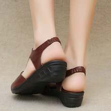 Sandalias romanas de mujer Boca de pez Cremallera Sandalias transpirables de tacón inclinado - Marrón - Ver 5