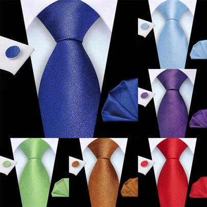 Set de 3 piezas que incluye corbata de 8 cm de ancho con patrón de diseño agrietado, pañuelo y gemelos. Set de corbata de negocios clásica y de alta calidad para ocasiones casuales, adecuado como regalo para bodas, Navidad o Día del Padre.