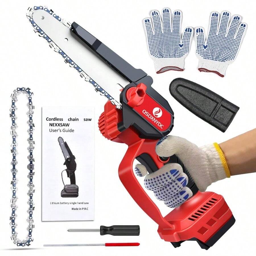 Cordless Mini Chainsaw 6 Inch For Milwaukee 18V M18 No Battery Brushless Portable Electric Chain Saw Tool For M18 Small Handheld Chainsaw For Pruning Shear Branch Wood Cutting Tree Trimming - Red - View 1