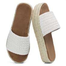 Sandalias de mujer para verano con plataforma, estilo deslizable, punta abierta, suela de yute y comodidad de uso - Beis - Ver 1