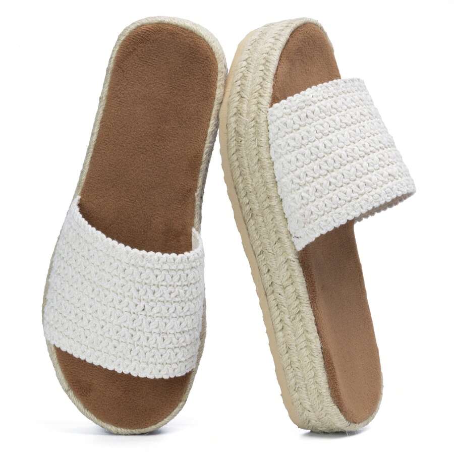 Sandalias de mujer para verano con plataforma, estilo deslizable, punta abierta, suela de yute y comodidad de uso - Beis - Ver 1