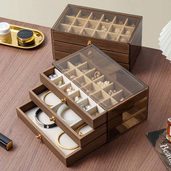 صندوق مجوهرات فاخر ذو درج واحد، حافظة مجوهرات ذات سعة كبيرة للأقراط والقلائد والخواتم، مناسبة لوضعها على المكتب أو في غرفة النوم أو الحمام أو للسفر، هدية مناسبة للأم أو الأب أو الحبيب أو الصديق أو المعلم أو كهدية عيد ميلاد أو زفاف