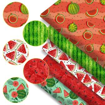 4pcs/Set Summer Watermelon Print Precut Quilting Fabric Fat Quarter Fabric Bundle, Polyester Quilting Squares For Patchwork, DIY Crafts Projects, DIY Wallet Making