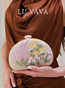 Bolso de mano de paja tejido a mano de LU VAVA con cadena dorada fija, bordado floral multicolor para boda en la playa, regalo para damas de honor bohemias, bolso para fiesta de picnic que cabe el teléfono