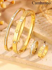 4 Peças Conjunto de Pulseiras e Anéis de Aço Inoxidável Moda Criativa, Para Família, Ente Querido, Presentes de Feriado, Presentes de Natal, Presentes de Aniversário